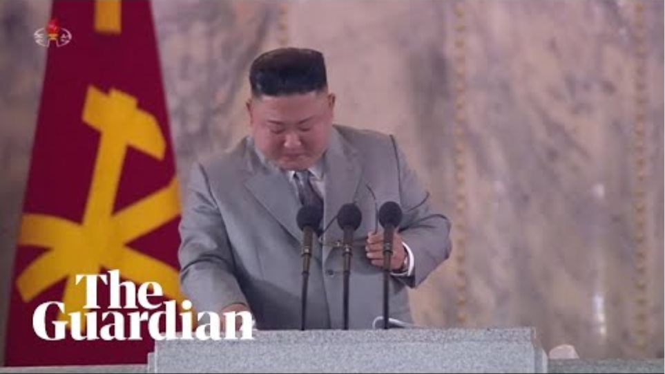 Kim Jong-un cries during speech at military parade